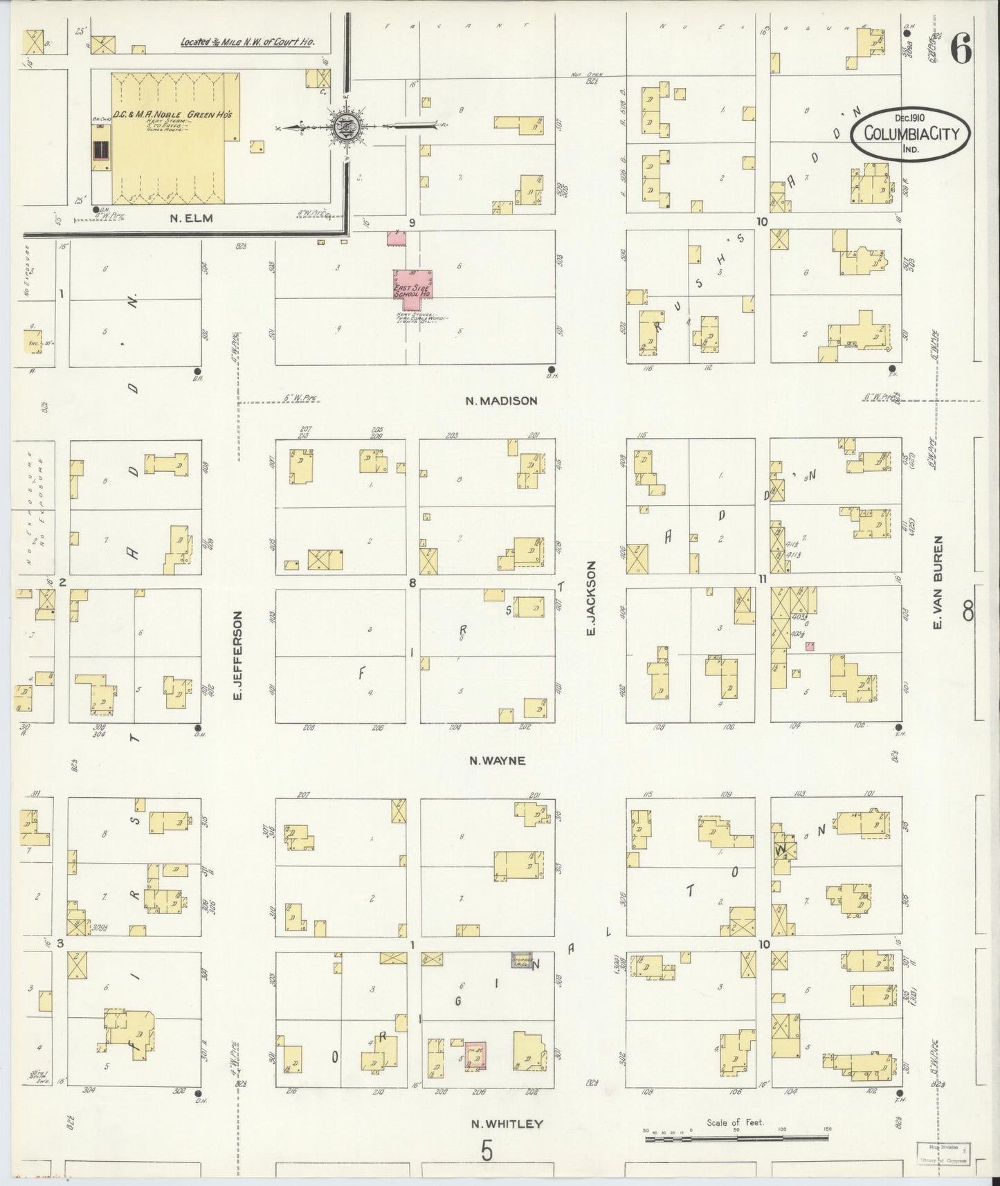 Sanborn Fire Insurance Map from Columbia City, Whitley County, Indiana (1910), Sheet #0006 - Complete Map Set gallery image, historic Sanborn map, vintage wall art, Indiana Indiana