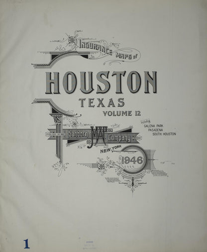 Sanborn Fire Insurance Map from Houston, Harris County, Texas (1946), Sheet #0001 - Historic Sanborn Fire Insurance Map Print, vintage old map wall art, antique decor, genealogy gift, Texas Texas map