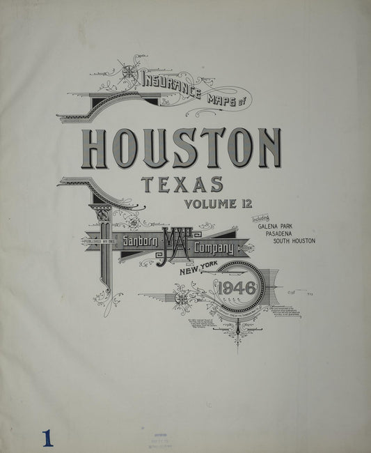 Sanborn Fire Insurance Map from Houston, Harris County, Texas (1946), Sheet #0001 - Historic Sanborn Fire Insurance Map Print, vintage old map wall art, antique decor, genealogy gift, Texas Texas map