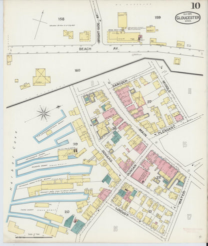 Sanborn Fire Insurance Map from Gloucester, Essex County, Massachusetts (1892), Sheet #0010 - Historic Sanborn Fire Insurance Map Print, vintage old map wall art, antique decor, genealogy gift, Massachusetts Massachusetts map