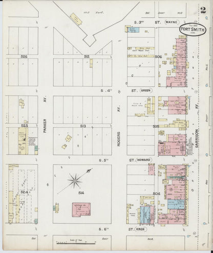 Sanborn Fire Insurance Map from Fort Smith, Sebastian County, Arkansas (1889), Sheet #0002 - Complete Map Set gallery image, historic Sanborn map, vintage wall art, Arkansas Arkansas