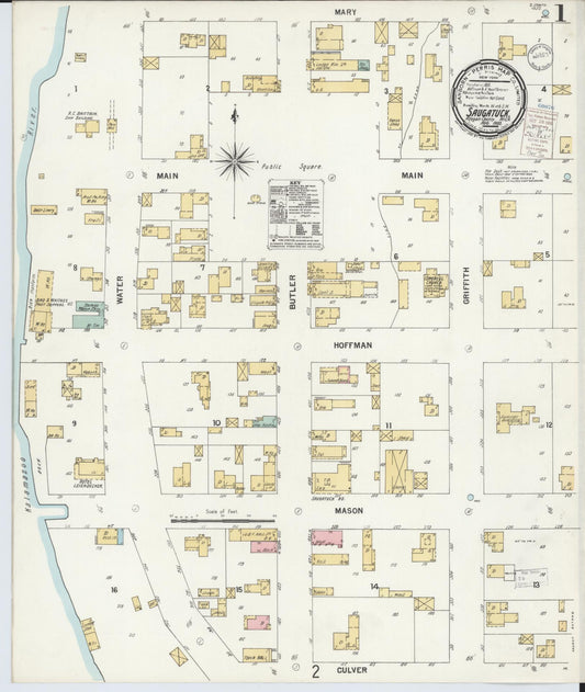 Sanborn Fire Insurance Map from Saugatuck, Allegan County, Michigan (1900), Sheet #0001 - Historic Sanborn Fire Insurance Map Print, vintage old map wall art, antique decor, genealogy gift, Michigan Michigan map