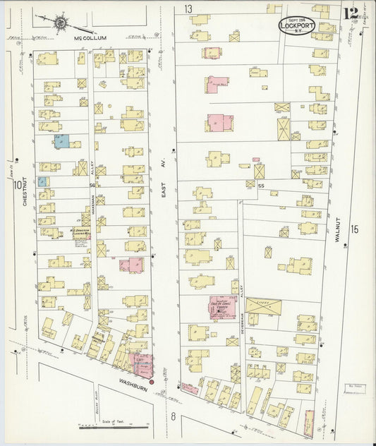Sanborn Fire Insurance Map from Lockport, Niagara County, New York (1914), Sheet #0012 - Historic Sanborn Fire Insurance Map Print, vintage old map wall art, antique decor, genealogy gift, New York New York map