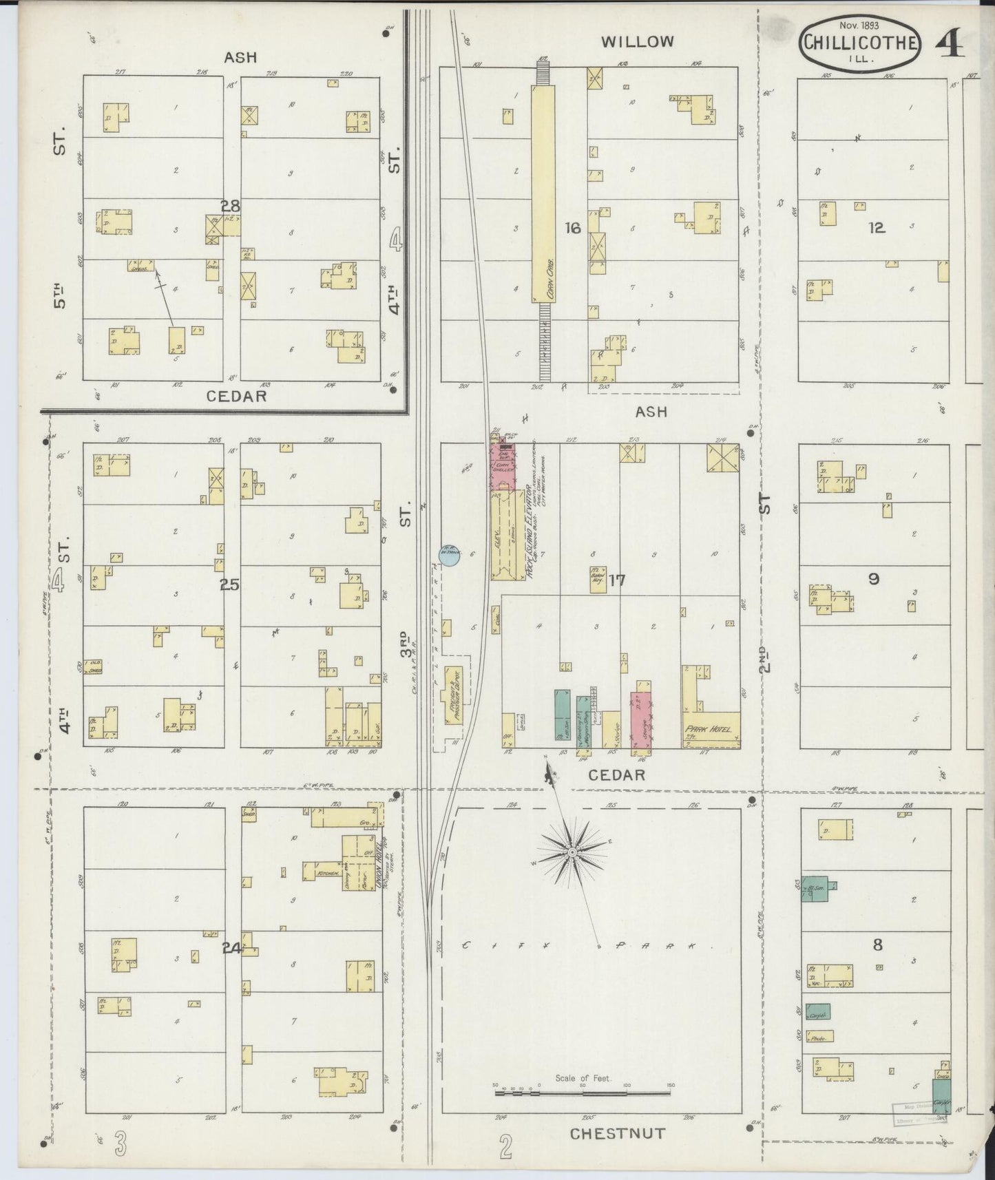 Sanborn Fire Insurance Map from Chillicothe, Peoria County, Illinois (1893), Sheet #0004 - Historic Sanborn Fire Insurance Map Print, vintage old map wall art, antique decor, genealogy gift, Illinois Illinois map