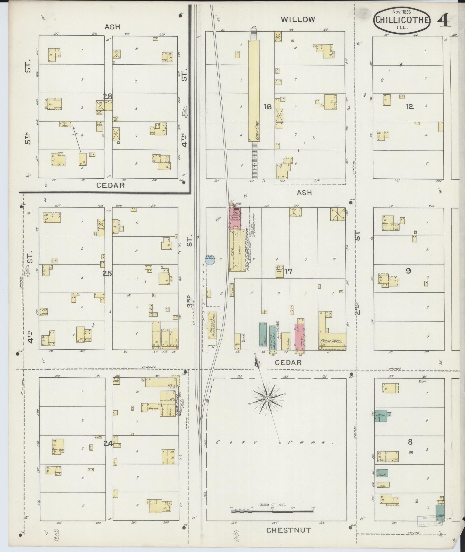 Sanborn Fire Insurance Map from Chillicothe, Peoria County, Illinois (1893), Sheet #0004 - Historic Sanborn Fire Insurance Map Print, vintage old map wall art, antique decor, genealogy gift, Illinois Illinois map