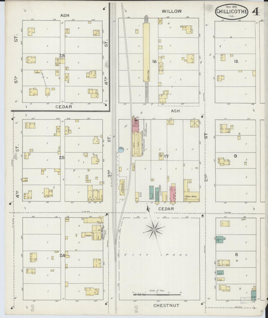 Sanborn Fire Insurance Map from Chillicothe, Peoria County, Illinois (1893), Sheet #0004 - Historic Sanborn Fire Insurance Map Print, vintage old map wall art, antique decor, genealogy gift, Illinois Illinois map