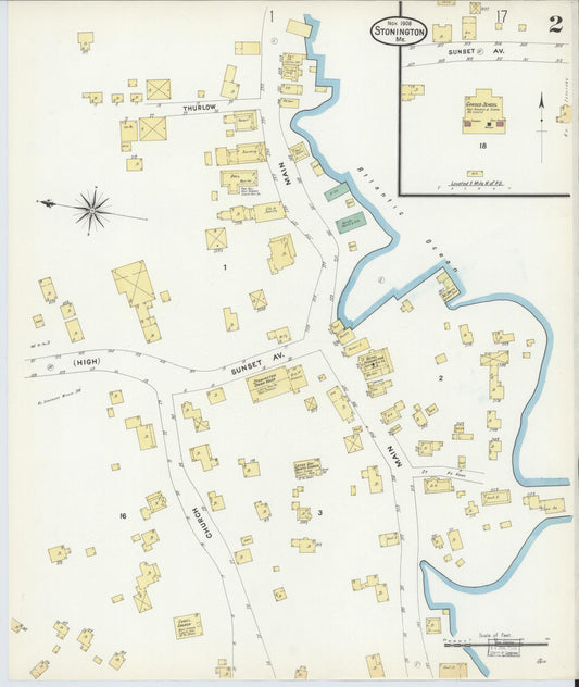 Sanborn Fire Insurance Map from Stonington, Hancock County, Maine (1908), Sheet #0002 - Historic Sanborn Fire Insurance Map Print, vintage old map wall art, antique decor, genealogy gift, Maine Maine map