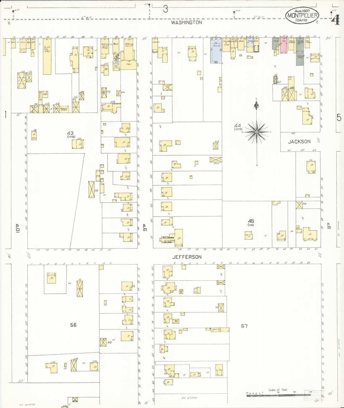 Sanborn Fire Insurance Map from Montpelier, Bear Lake County, Idaho (1907), Sheet #0004 - Complete Map Set gallery image, historic Sanborn map, vintage wall art, Idaho Idaho