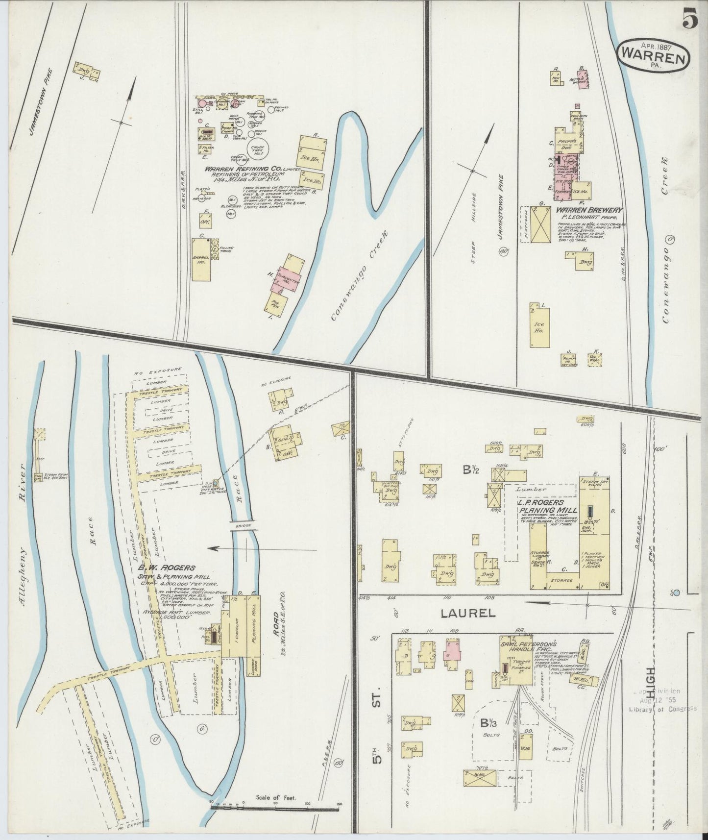 Sanborn Fire Insurance Map from Warren, Warren County, Pennsylvania (1887), Sheet #0005 - Complete Map Set gallery image, historic Sanborn map, vintage wall art, Pennsylvania Pennsylvania