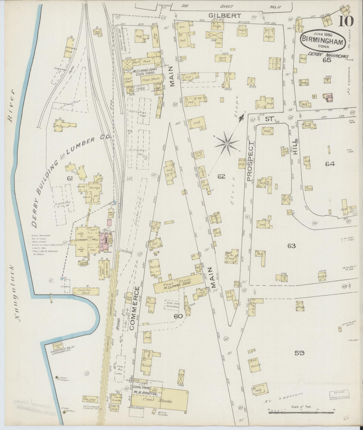 Sanborn Fire Insurance Map from Birmingham, New Haven County, Connecticut (1886), Sheet #0010 - Historic Sanborn Fire Insurance Map Print, vintage old map wall art, antique decor, genealogy gift, Connecticut Connecticut map