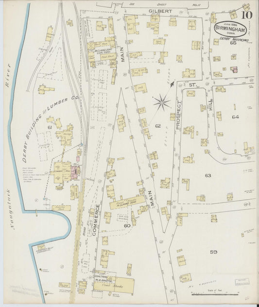 Sanborn Fire Insurance Map from Birmingham, New Haven County, Connecticut (1886), Sheet #0010 - Historic Sanborn Fire Insurance Map Print, vintage old map wall art, antique decor, genealogy gift, Connecticut Connecticut map