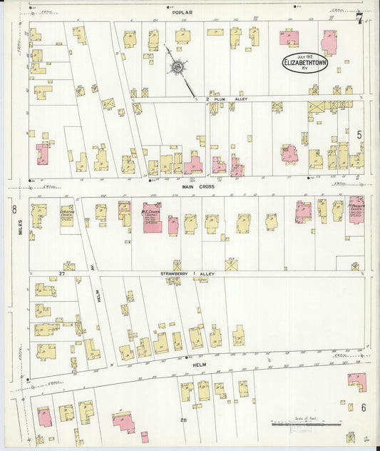 Sanborn Fire Insurance Map from Elizabethtown, Hardin County, Kentucky (1912), Sheet #0007 - Historic Sanborn Fire Insurance Map Print, vintage old map wall art, antique decor, genealogy gift, Kentucky Kentucky map