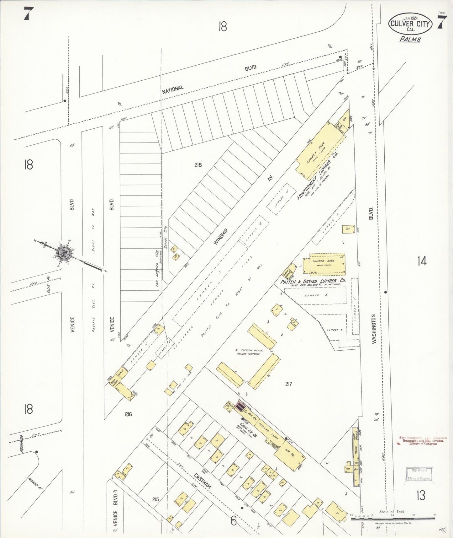 Sanborn Fire Insurance Map from Culver City, Los Angeles County, California (1924), Sheet #0007 - Historic Sanborn Fire Insurance Map Print, vintage old map wall art, antique decor, genealogy gift, California California map