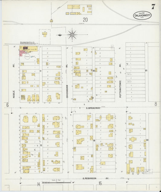 Sanborn Fire Insurance Map from Oklahoma City, Oklahoma County, Oklahoma (1901), Sheet #0007 - Historic Sanborn Fire Insurance Map Print, vintage old map wall art, antique decor, genealogy gift, Oklahoma City Oklahoma map