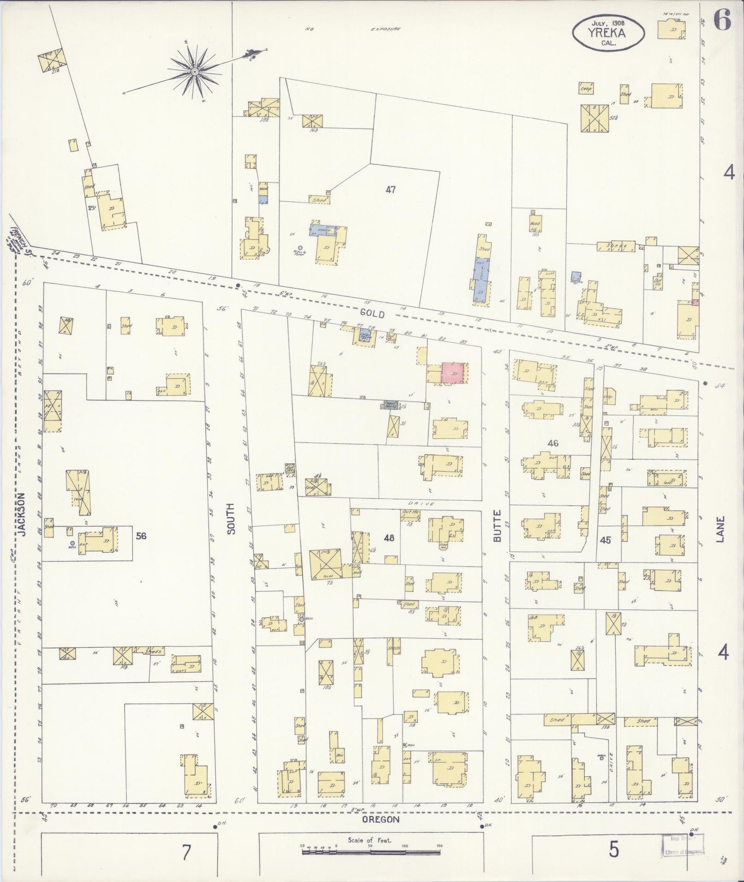 Sanborn Fire Insurance Map from Yreka, Siskiyou County, California (1908), Sheet #0006 - Complete Map Set gallery image, historic Sanborn map, vintage wall art, California California