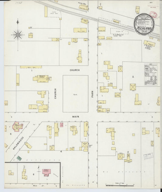 Sanborn Fire Insurance Map from Richland, Kalamazoo County, Michigan (1895), Sheet #0001 - Historic Sanborn Fire Insurance Map Print, vintage old map wall art, antique decor, genealogy gift, Michigan Michigan map