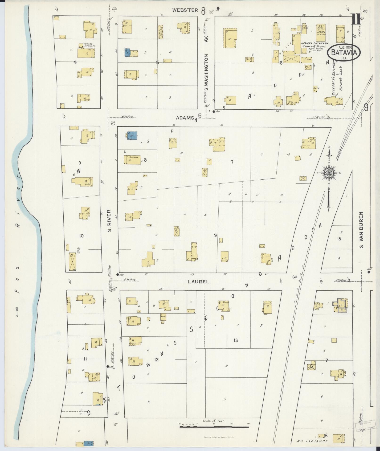 Sanborn Fire Insurance Map from Batavia, Kane County, Illinois (1916), Sheet #0011 - Complete Map Set gallery image, historic Sanborn map, vintage wall art, Illinois Illinois