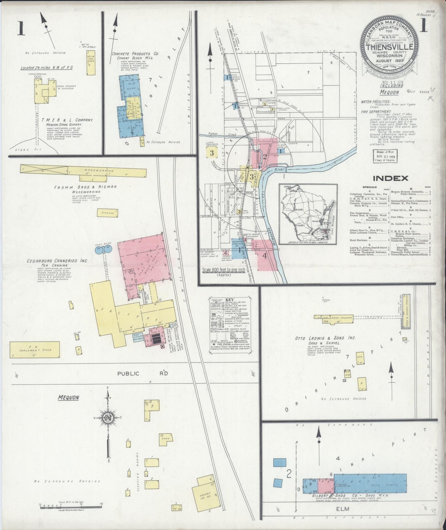 Sanborn Fire Insurance Map from Thiensville, Ozaukee County, Wisconsin (1929), Sheet #0001 - Complete Map Set gallery image, historic Sanborn map, vintage wall art, Wisconsin Wisconsin