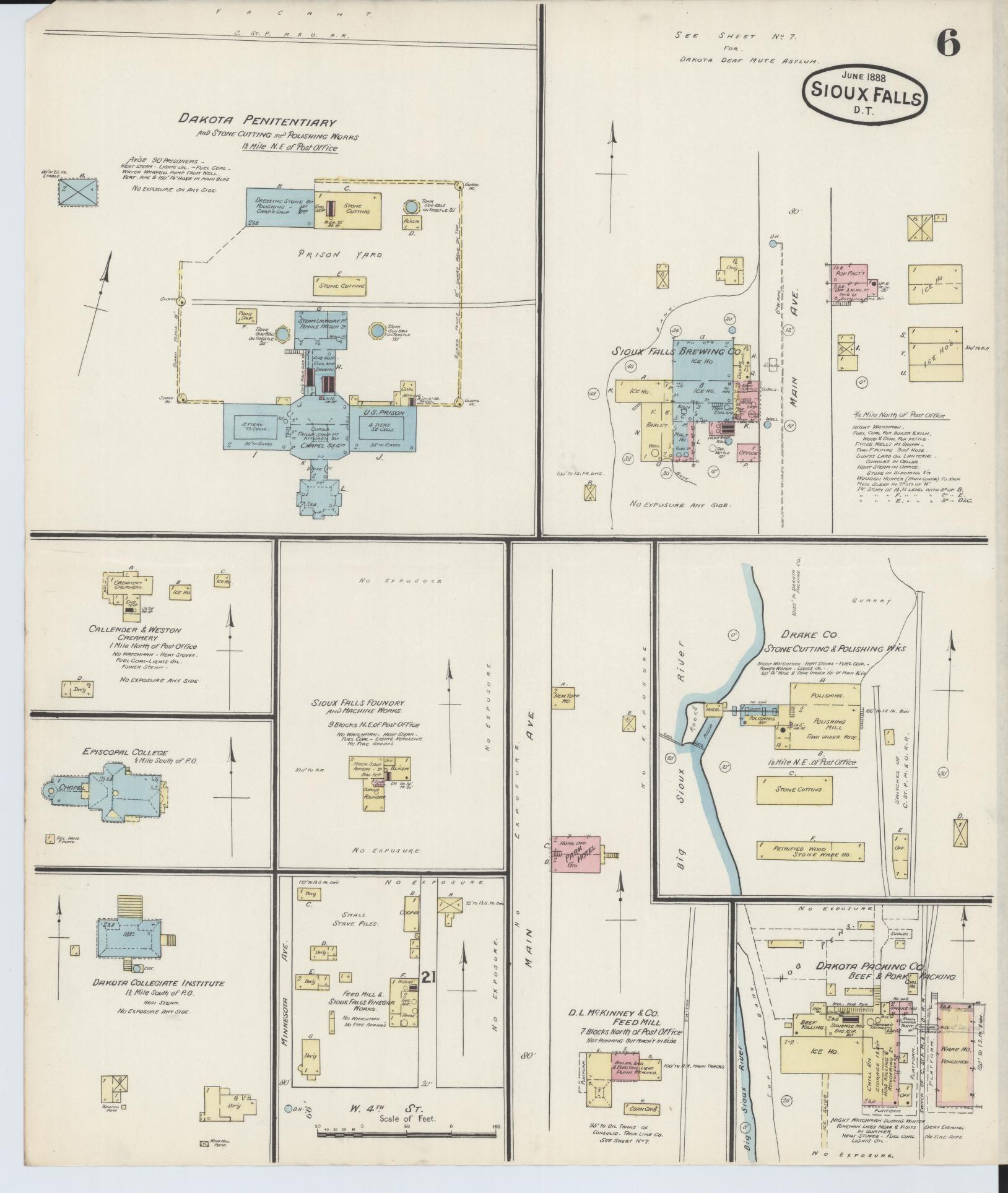 Sanborn Fire Insurance Map from Sioux Falls, Minnehaha County, South Dakota (1888), Sheet #0006 - Complete Map Set gallery image, historic Sanborn map, vintage wall art, South Dakota South Dakota