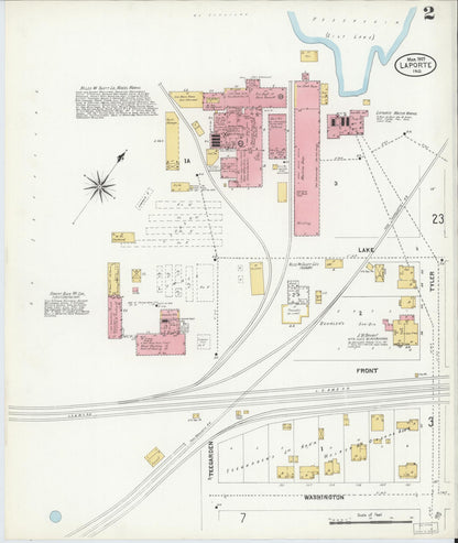 Sanborn Fire Insurance Map from La Porte, La Porte County, Indiana (1907), Sheet #0002 - Historic Sanborn Fire Insurance Map Print, vintage old map wall art, antique decor, genealogy gift, Indiana Indiana map