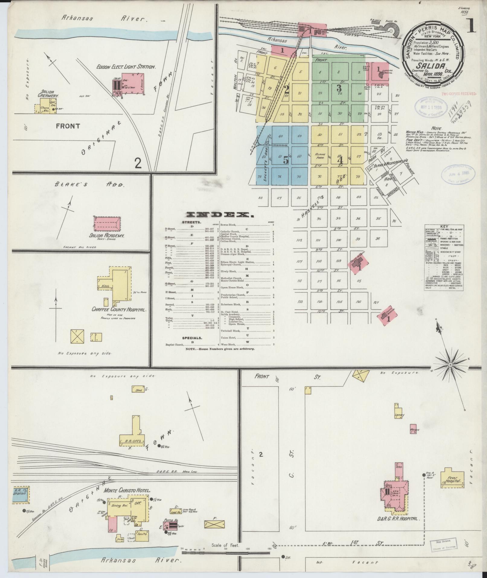 Sanborn Fire Insurance Map from Salida, Chaffee County, Colorado (1898), Sheet #0001 - Complete Map Set gallery image, historic Sanborn map, vintage wall art, Colorado Colorado