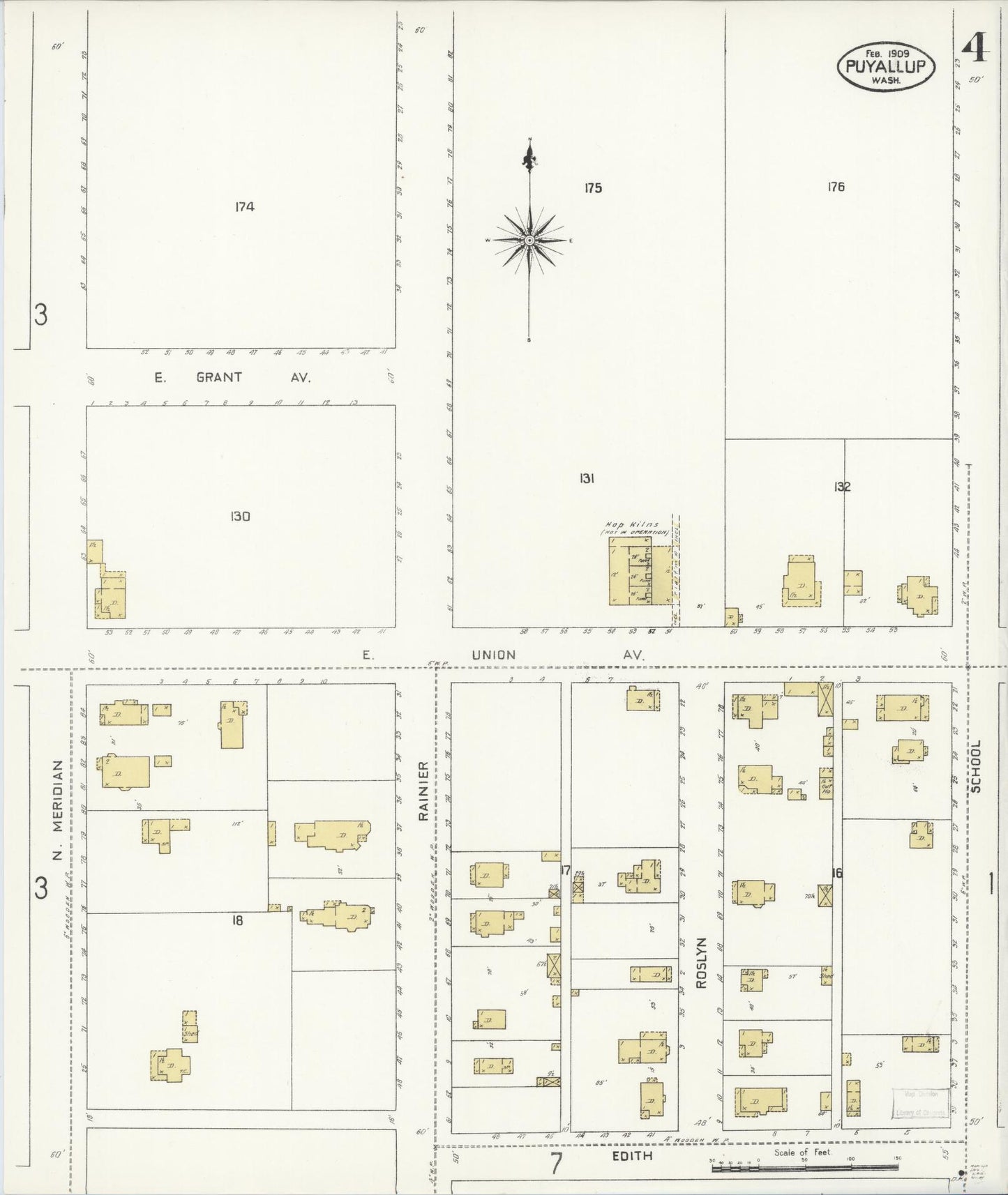 Sanborn Fire Insurance Map from Puyallup, Pierce County, Washington (1909), Sheet #0004 - Complete Map Set gallery image, historic Sanborn map, vintage wall art, Washington Washington