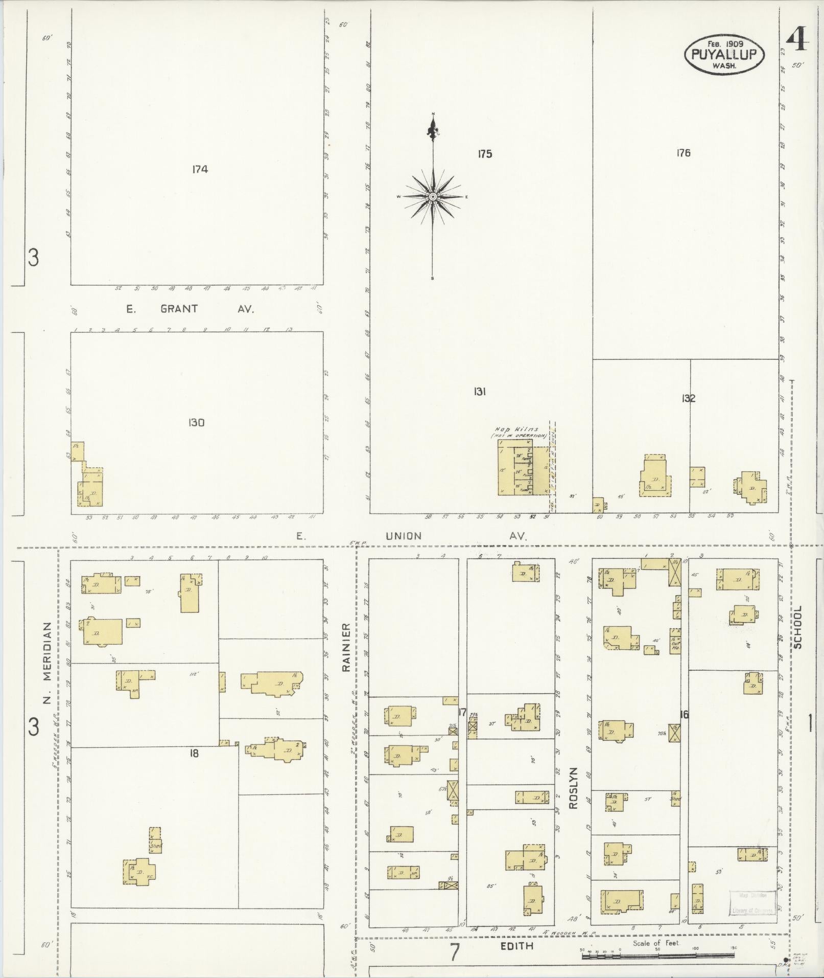 Sanborn Fire Insurance Map from Puyallup, Pierce County, Washington (1909), Sheet #0004 - Complete Map Set gallery image, historic Sanborn map, vintage wall art, Washington Washington