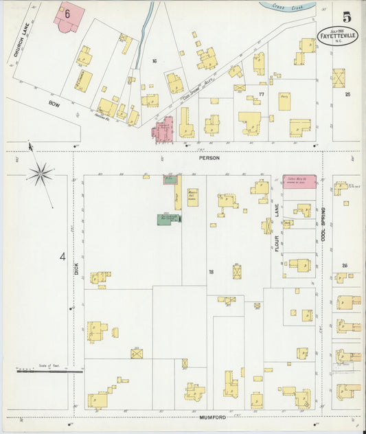 Sanborn Fire Insurance Map from Fayetteville, Cumberland County, North Carolina (1901), Sheet #0005 - Historic Sanborn Fire Insurance Map Print, vintage old map wall art, antique decor, genealogy gift, North Carolina North Carolina map