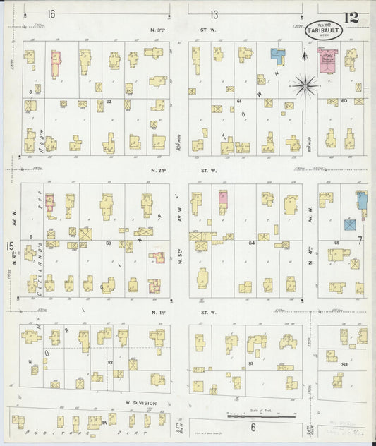Sanborn Fire Insurance Map from Faribault, Rice County, Minnesota (1909), Sheet #0012 - Historic Sanborn Fire Insurance Map Print, vintage old map wall art, antique decor, genealogy gift, Minnesota Minnesota map
