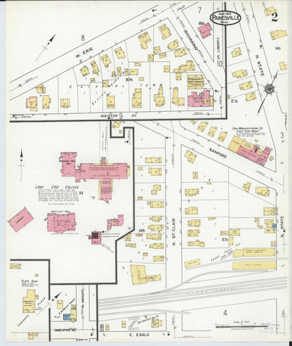 Sanborn Fire Insurance Map from Painesville, Lake County, Ohio (1919), Sheet #0002 - Historic Sanborn Fire Insurance Map Print, vintage old map wall art, antique decor, genealogy gift, Ohio Ohio map