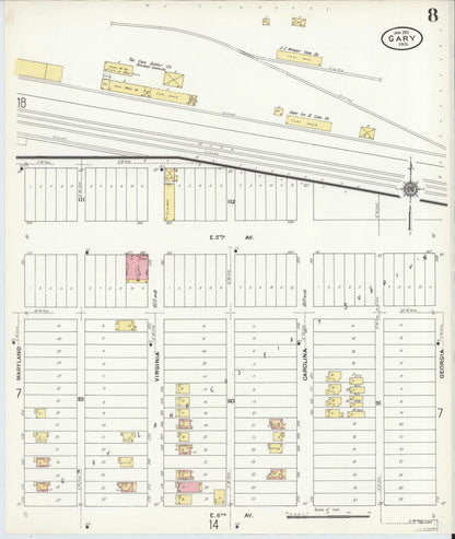 Sanborn Fire Insurance Map from Gary, Lake County, Indiana (1911), Sheet #0008 - Historic Sanborn Fire Insurance Map Print, vintage old map wall art, antique decor, genealogy gift, Indiana Indiana map