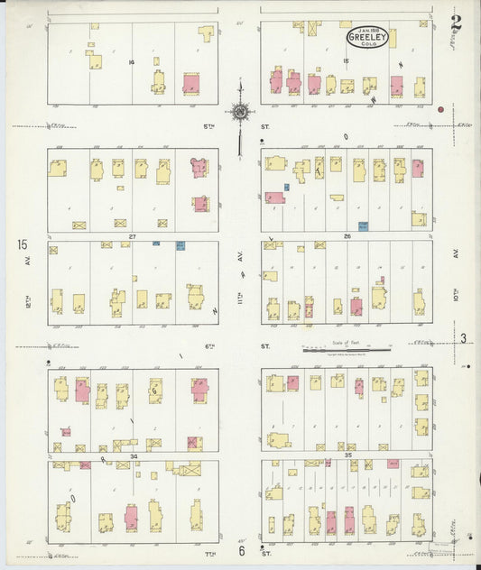 Sanborn Fire Insurance Map from Greeley, Weld County, Colorado (1918), Sheet #0002 - Historic Sanborn Fire Insurance Map Print, vintage old map wall art, antique decor, genealogy gift, Colorado Colorado map