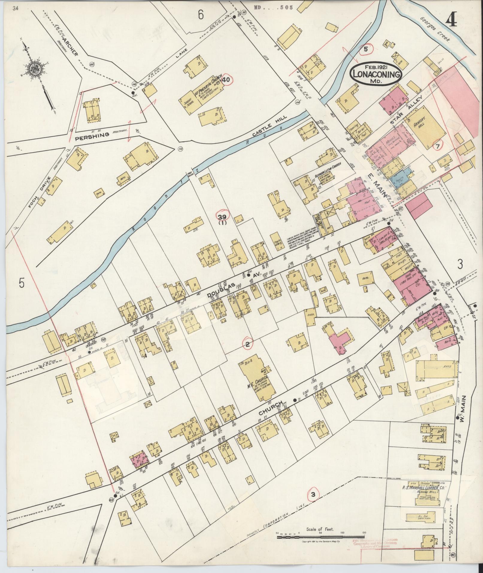 Sanborn Fire Insurance Map from Lonaconing, Allegany County, Maryland (1943), Sheet #0004 - Historic Sanborn Fire Insurance Map Print, vintage old map wall art