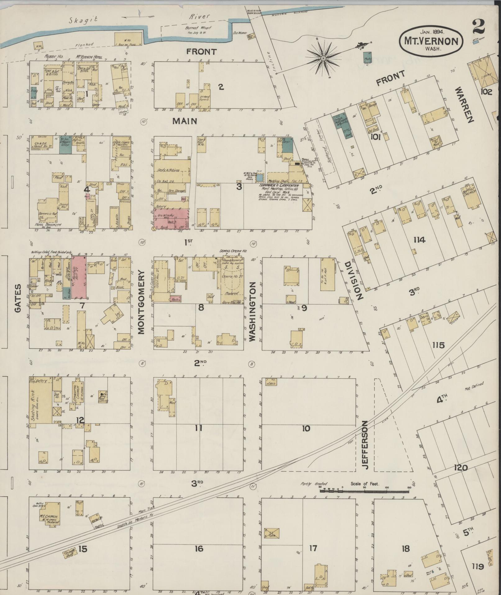 Sanborn Fire Insurance Map from Mount Vernon, Skagit County, Washington (1894), Sheet #0002 - Historic Sanborn Fire Insurance Map Print, vintage old map wall art, antique decor, genealogy gift, Washington Washington map