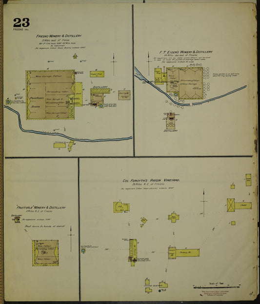 Sanborn Fire Insurance Map from Fresno, Fresno County, California (1888), Sheet #0023 - Historic Sanborn Fire Insurance Map Print, vintage old map wall art, antique decor, genealogy gift, California California map