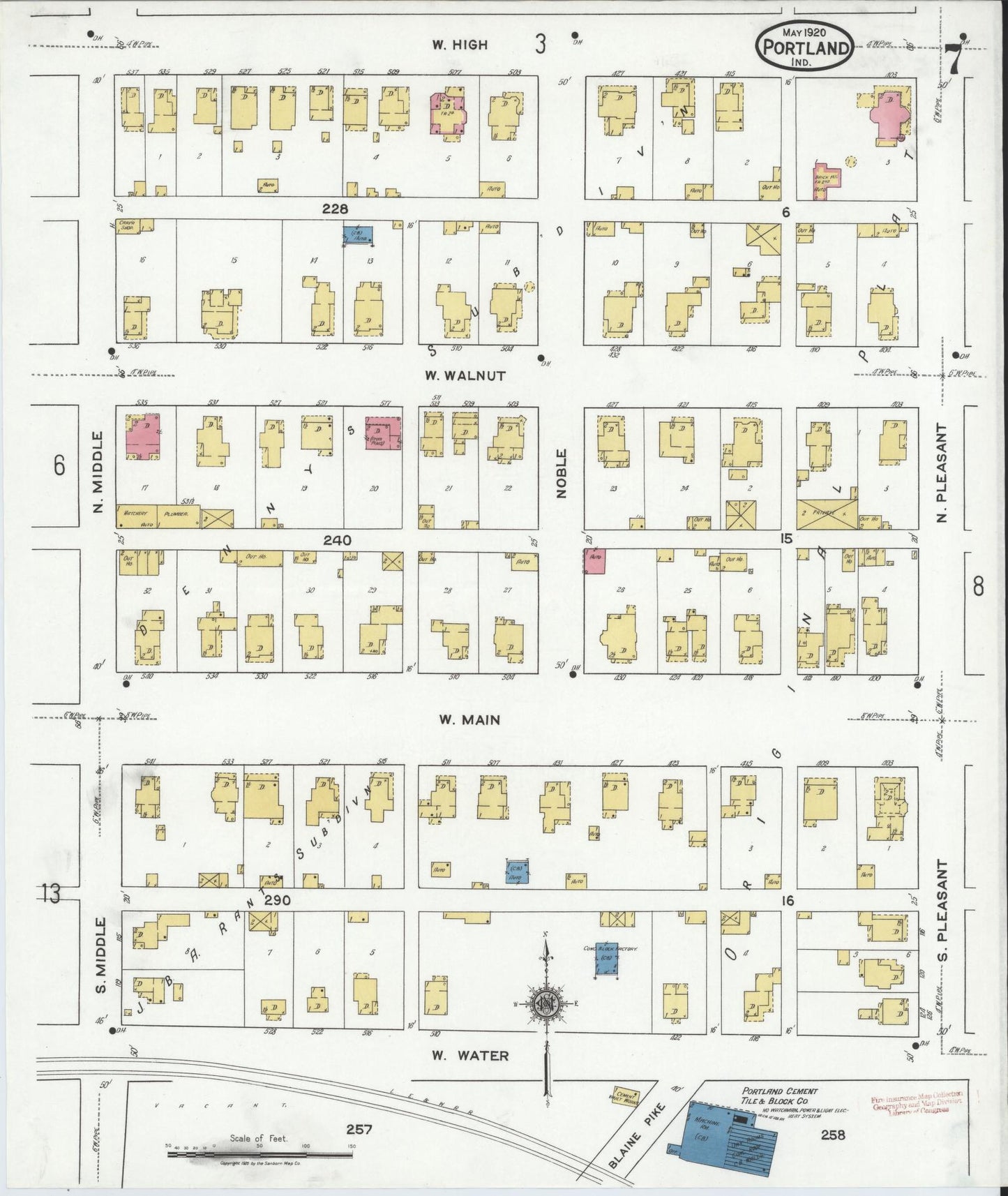Sanborn Fire Insurance Map from Portland, Jay County, Indiana (1920), Sheet #0007 - Complete Map Set gallery image, historic Sanborn map, vintage wall art, Indiana Indiana