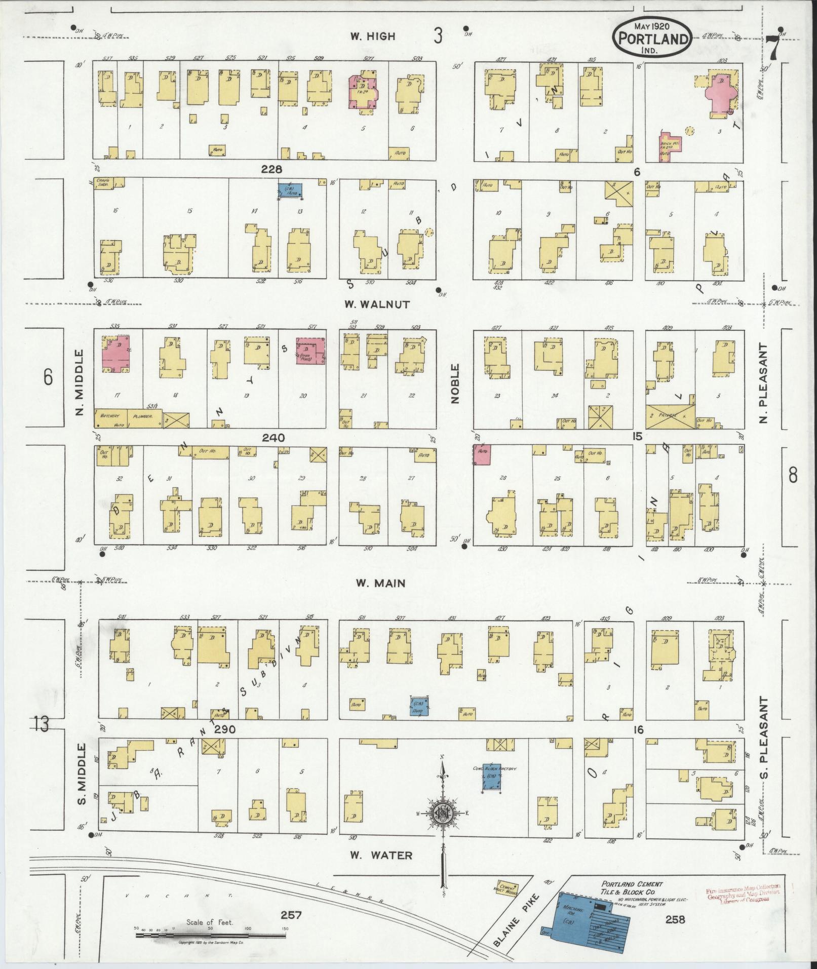 Sanborn Fire Insurance Map from Portland, Jay County, Indiana (1920), Sheet #0007 - Complete Map Set gallery image, historic Sanborn map, vintage wall art, Indiana Indiana
