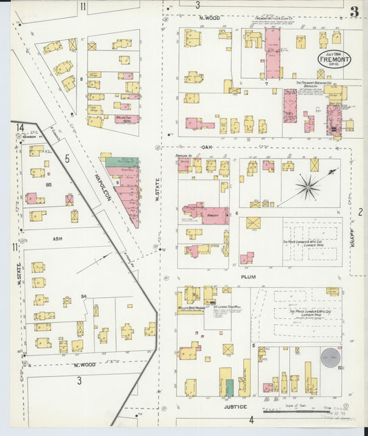 Sanborn Fire Insurance Map from Fremont, Sandusky County, Ohio (1904), Sheet #0003 - Historic Sanborn Fire Insurance Map Print, vintage old map wall art, antique decor, genealogy gift, Ohio Ohio map