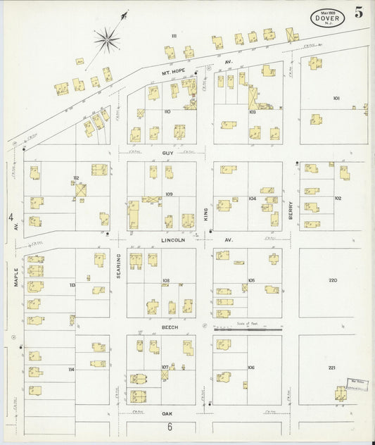 Sanborn Fire Insurance Map from Dover, Morris County, New Jersey (1909), Sheet #0005 - Historic Sanborn Fire Insurance Map Print, vintage old map wall art, antique decor, genealogy gift, New Jersey New Jersey map