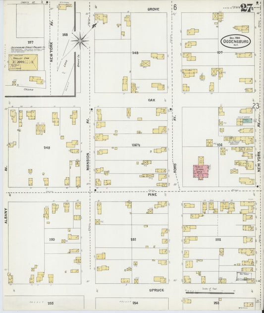 Sanborn Fire Insurance Map from Ogdensburg, St. Lawrence County, New York (1904), Sheet #0027 - Historic Sanborn Fire Insurance Map Print, vintage old map wall art, antique decor, genealogy gift, New York New York map