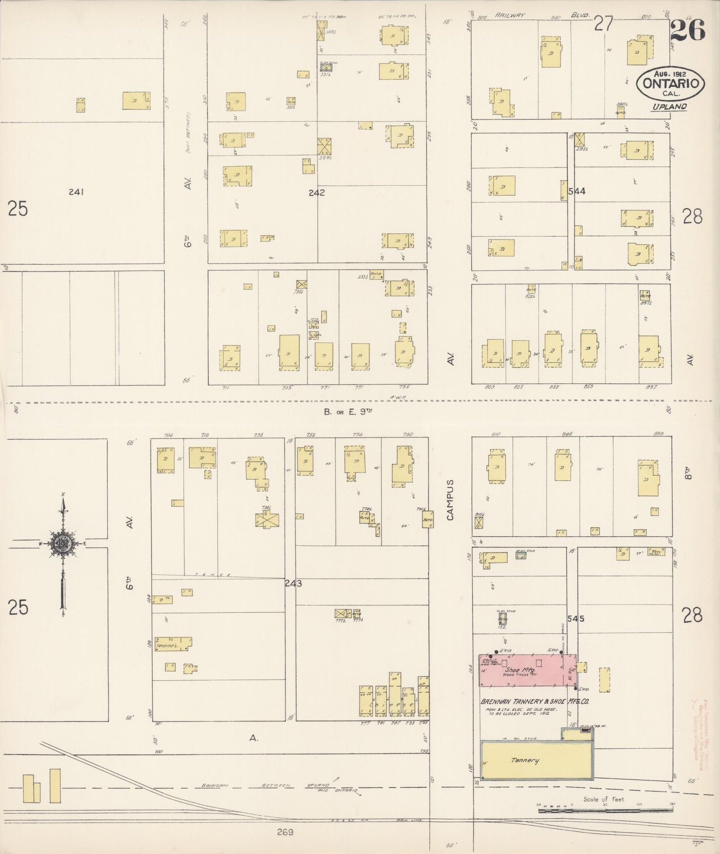 Sanborn Fire Insurance Map from Ontario, San Bernardino County, California (1912), Sheet #0026 - Complete Map Set gallery image, historic Sanborn map, vintage wall art, California California
