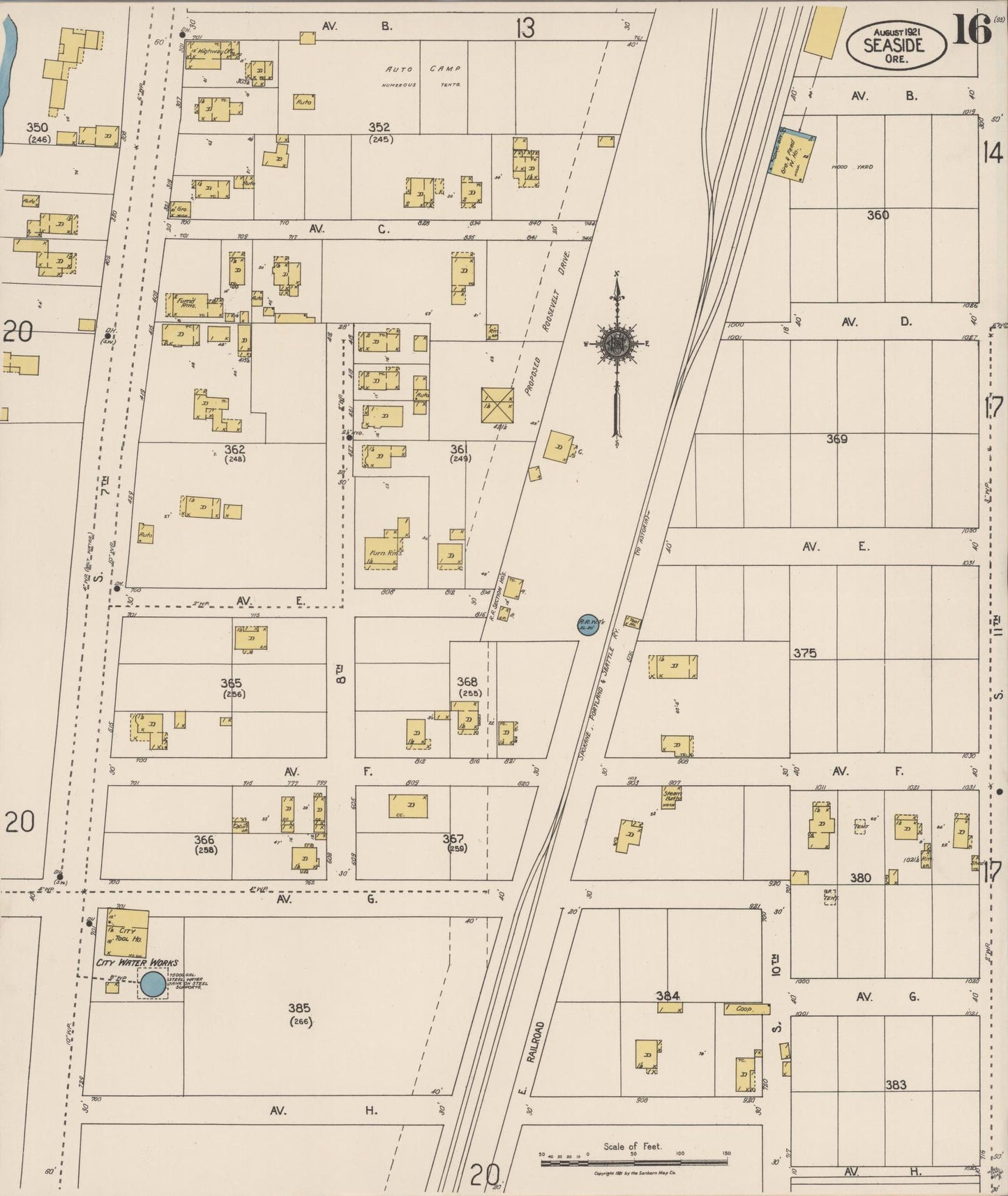 Sanborn Fire Insurance Map from Seaside, Clatsop County, Oregon (1921), Sheet #0016 - Complete Map Set gallery image, historic Sanborn map, vintage wall art, Oregon Oregon