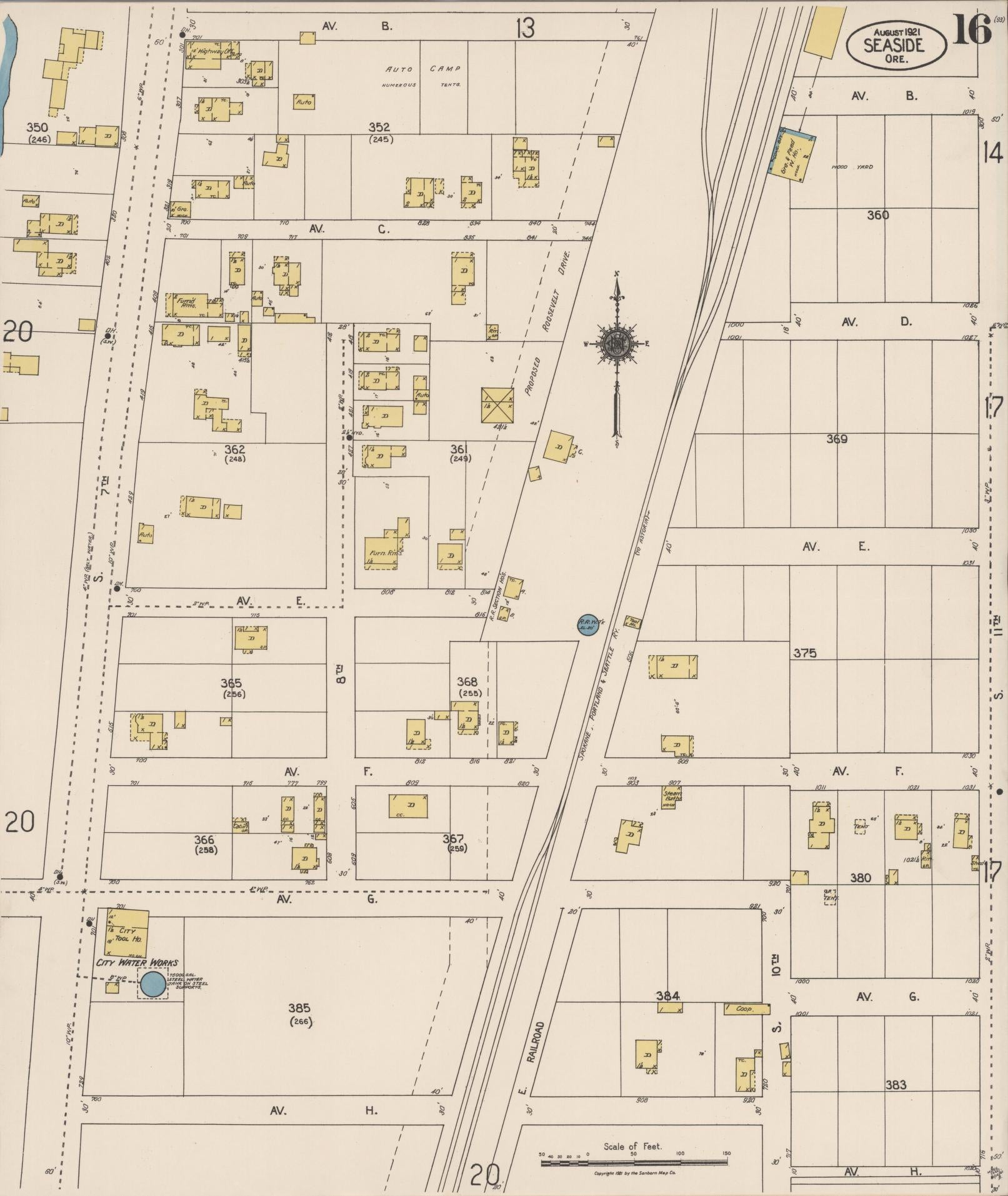 Sanborn Fire Insurance Map from Seaside, Clatsop County, Oregon (1921), Sheet #0016 - Complete Map Set gallery image, historic Sanborn map, vintage wall art, Oregon Oregon
