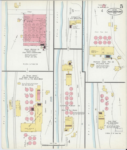 Sanborn Fire Insurance Map from New Cumberland, Hancock County, West Virginia (1902), Sheet #0005 - Historic Sanborn Fire Insurance Map Print, vintage old map wall art, antique decor, genealogy gift, West Virginia West Virginia map