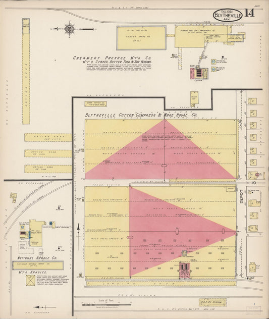 Sanborn Fire Insurance Map from Blytheville, Mississippi County, Arkansas (1921), Sheet #0014 - Historic Sanborn Fire Insurance Map Print, vintage old map wall art, antique decor, genealogy gift, Blytheville Mississippi map