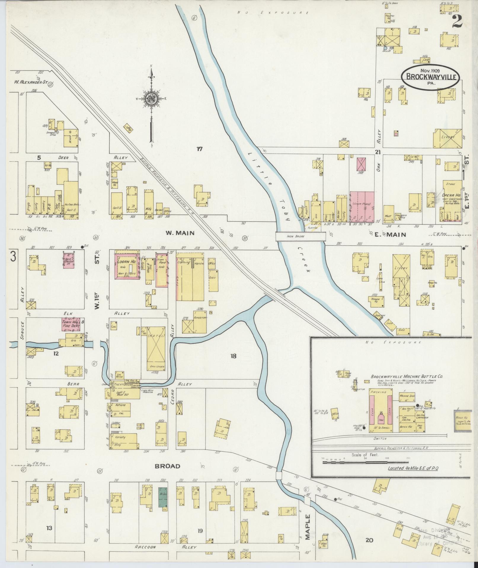 Sanborn Fire Insurance Map from Brockway, Jefferson County, Pennsylvania (1909), Sheet #0002 - Historic Sanborn Fire Insurance Map Print, vintage old map wall art, antique decor, genealogy gift, Pennsylvania Pennsylvania map