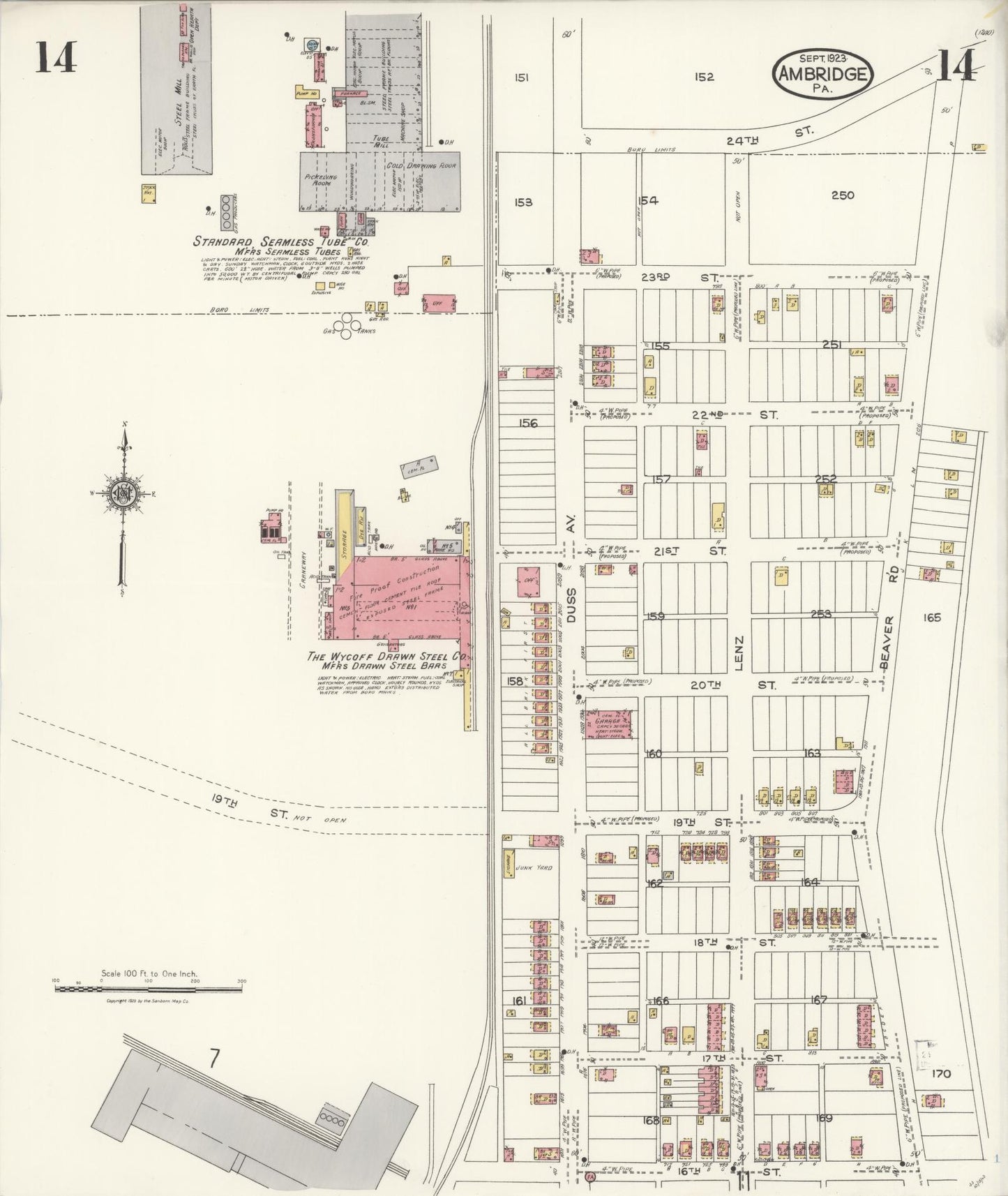 Sanborn Fire Insurance Map from Ambridge, Beaver County, Pennsylvania (1923), Sheet #0014 - Historic Sanborn Fire Insurance Map Print, vintage old map wall art, antique decor, genealogy gift, Pennsylvania Pennsylvania map