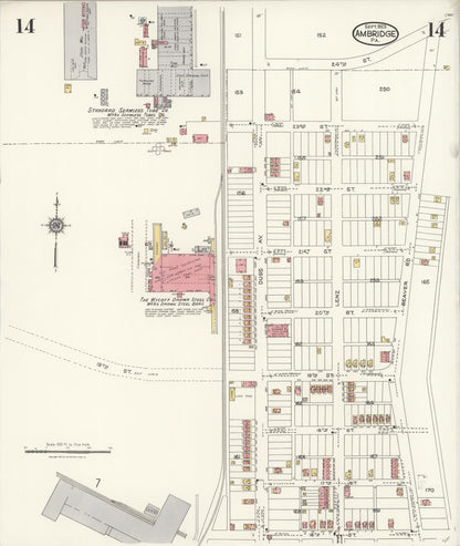 Sanborn Fire Insurance Map from Ambridge, Beaver County, Pennsylvania (1923), Sheet #0014 - Historic Sanborn Fire Insurance Map Print, vintage old map wall art, antique decor, genealogy gift, Pennsylvania Pennsylvania map