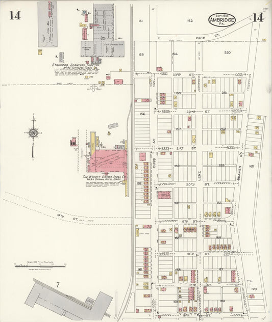 Sanborn Fire Insurance Map from Ambridge, Beaver County, Pennsylvania (1923), Sheet #0014 - Historic Sanborn Fire Insurance Map Print, vintage old map wall art, antique decor, genealogy gift, Pennsylvania Pennsylvania map