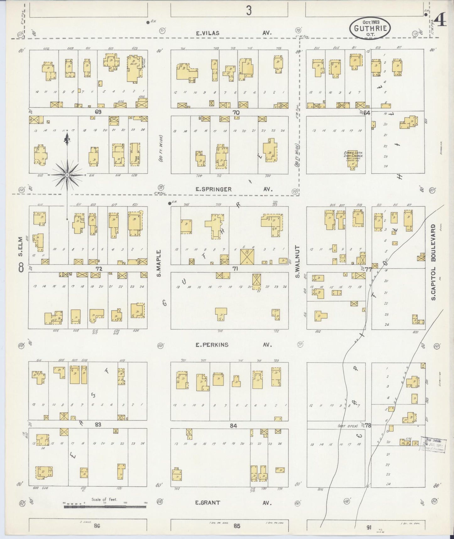 Sanborn Fire Insurance Map from Guthrie, Logain County, Oklahoma (1903), Sheet #0004 - Complete Map Set gallery image, historic Sanborn map, vintage wall art, Oklahoma Oklahoma
